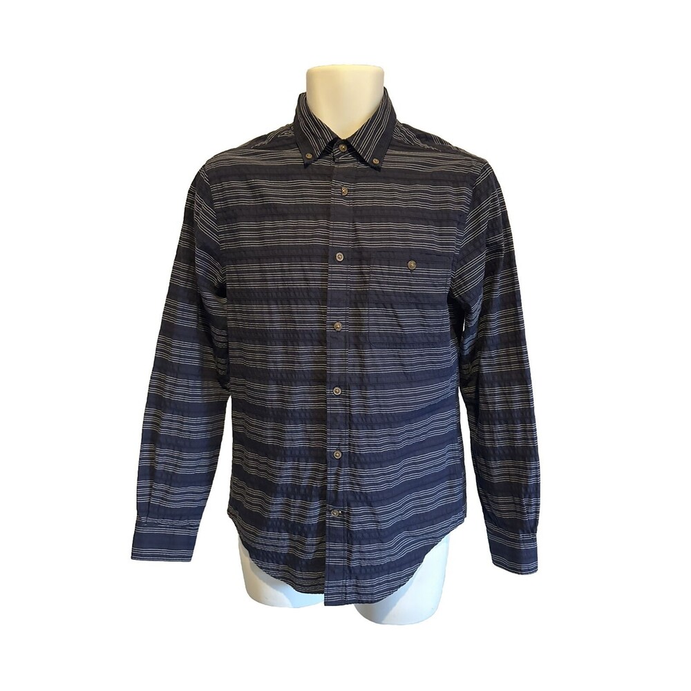 Merona Men's S Small Cotton Navy With White Stripes Long Sleeve Shirt Top